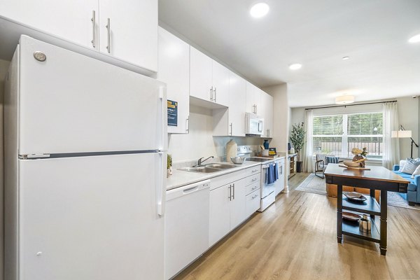 Modern kitchen featuring stainless steel appliances at Ltd Med Center Apartments