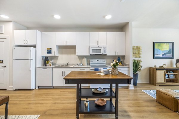 Modern kitchen featuring stainless steel appliances at Ltd Med Center Apartments