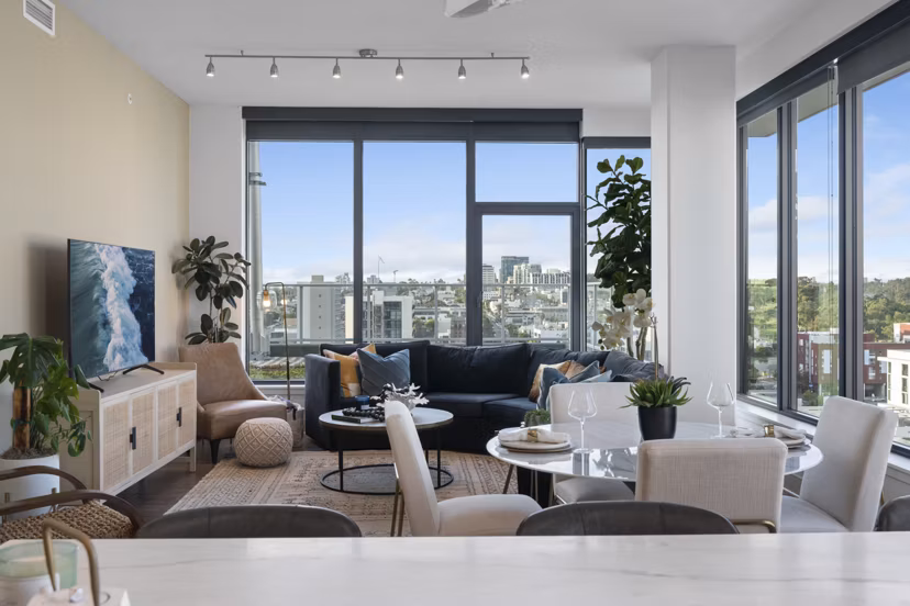 Clubhouse with modern decor at Stanza Little Italy Apartments