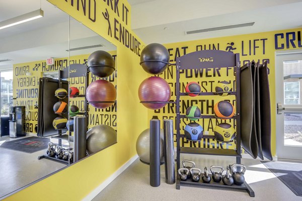 State-of-the-art fitness center with modern equipment at FLATZ 520 Apartments