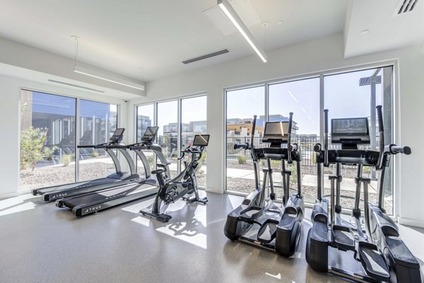 Modern fitness center with state-of-the-art equipment at FLATZ 520 Apartments, luxury living by Greystar in vibrant downtown area