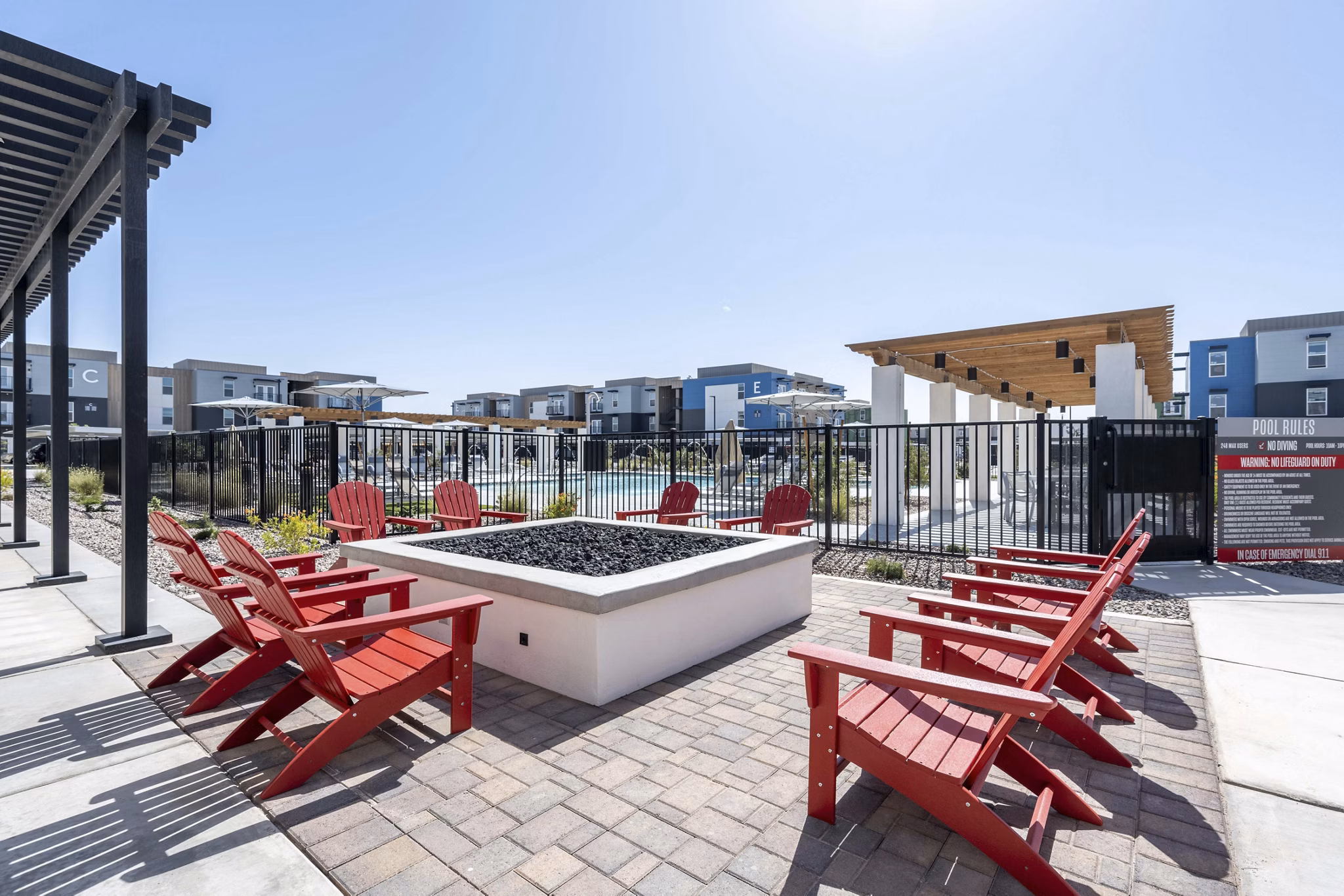 Fire pit at FLATZ 520 Apartments, an upscale community offering luxury outdoor amenities