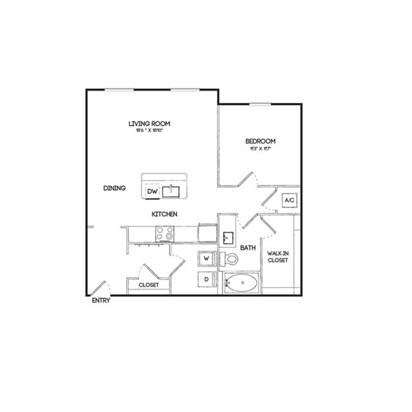 One-bedroom floor plan at Birchway Hudson Oaks Apartments showcasing efficient layout and modern design features