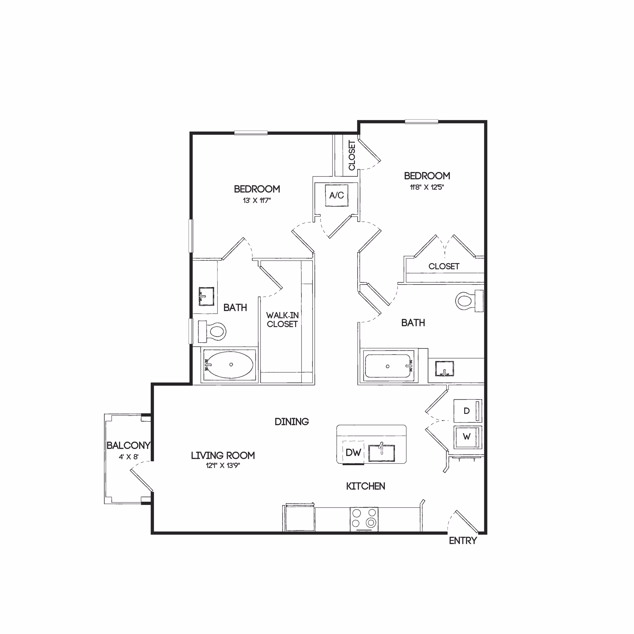 B1-HC floor plan design at Birchway Hudson Oaks Apartments, showcasing efficient layout and spacious living areas in luxury community