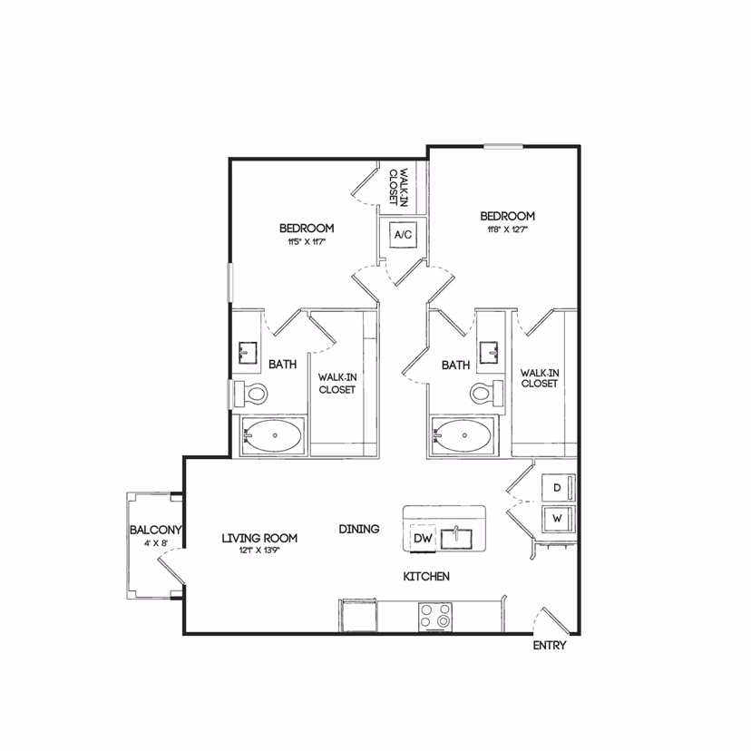 B1A floor plan at Birchway Hudson Oaks Apartments