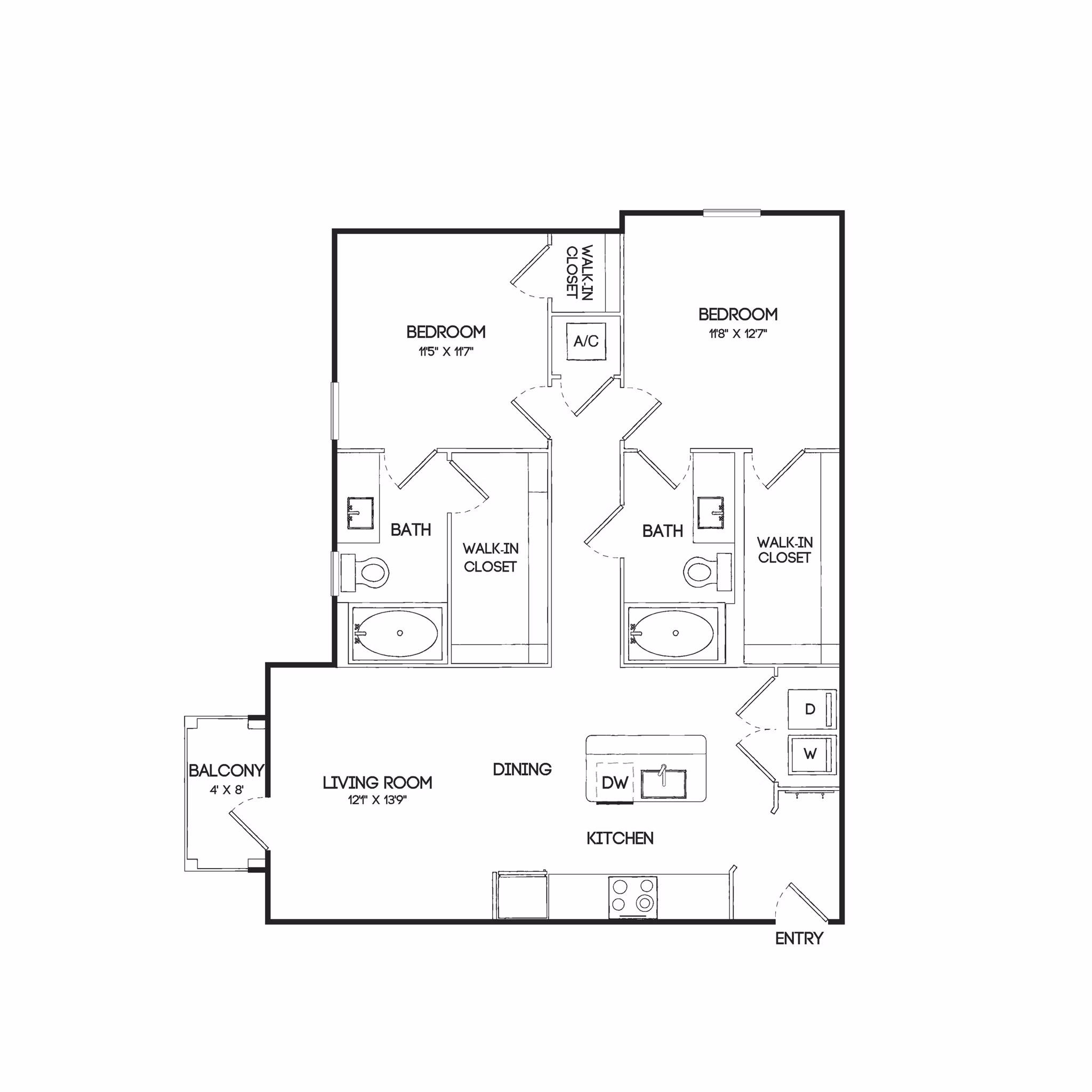B1A floor plan at Birchway Hudson Oaks Apartments