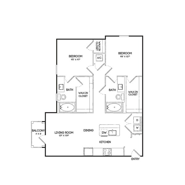 B1A floor plan at Birchway Hudson Oaks Apartments