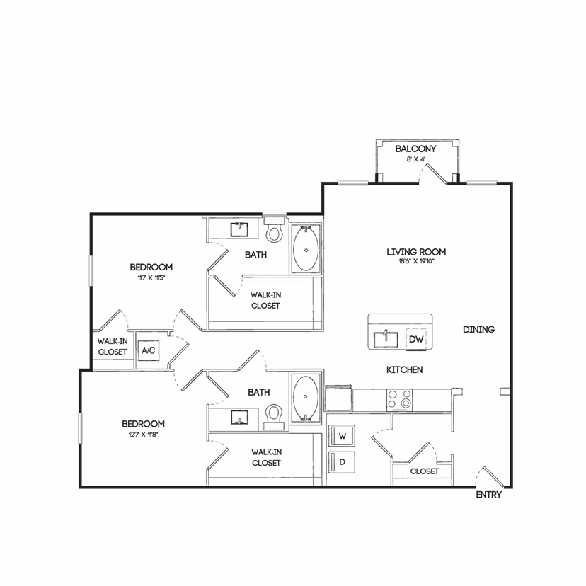 B2A floor plan at Birchway Hudson Oaks Apartments