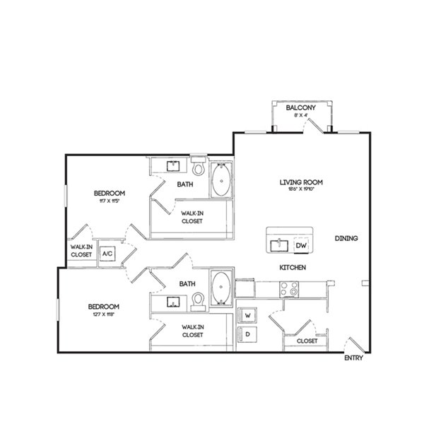 B2A floor plan at Birchway Hudson Oaks Apartments