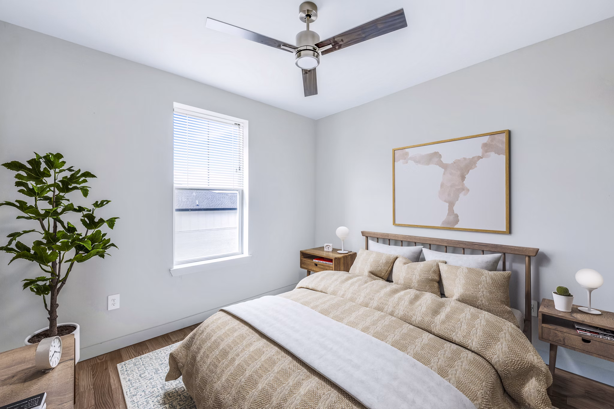Cozy bedroom with modern decor at Birchway Hudson Oaks Apartments