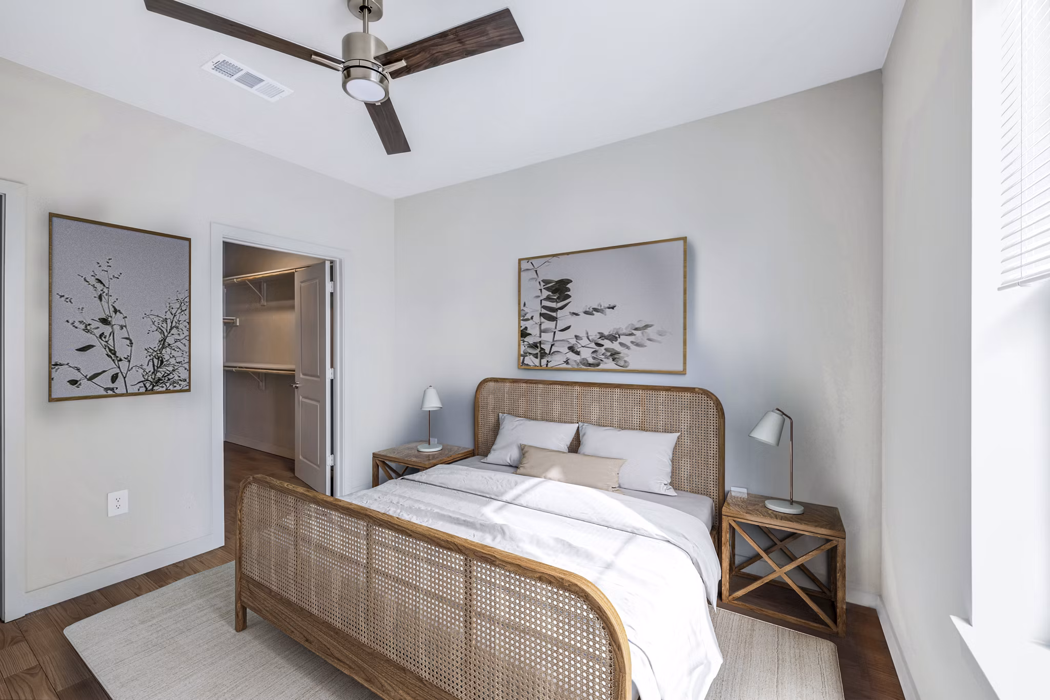 Modern bedroom with elegant decor in Birchway Hudson Oaks Apartments