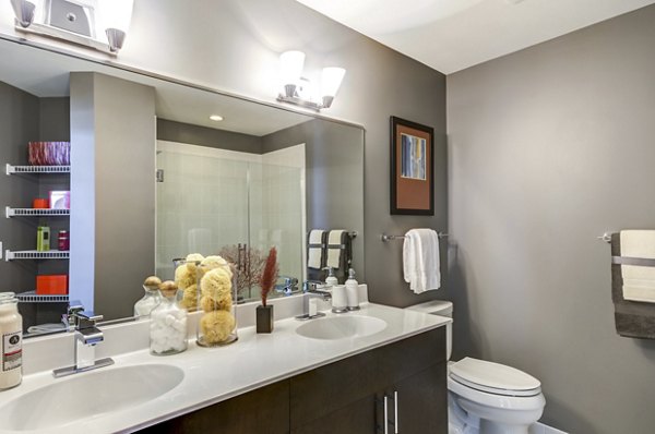 Elegant bathroom featuring modern fixtures in The Avant at Reston Town Center Apartments