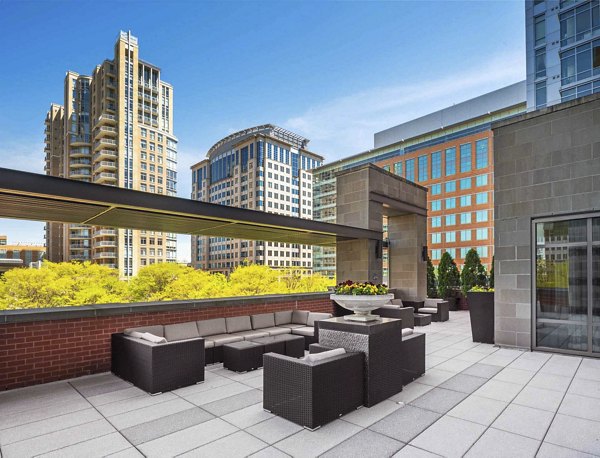 Courtyard with modern seating at The Avant luxury apartments in Reston Town Center