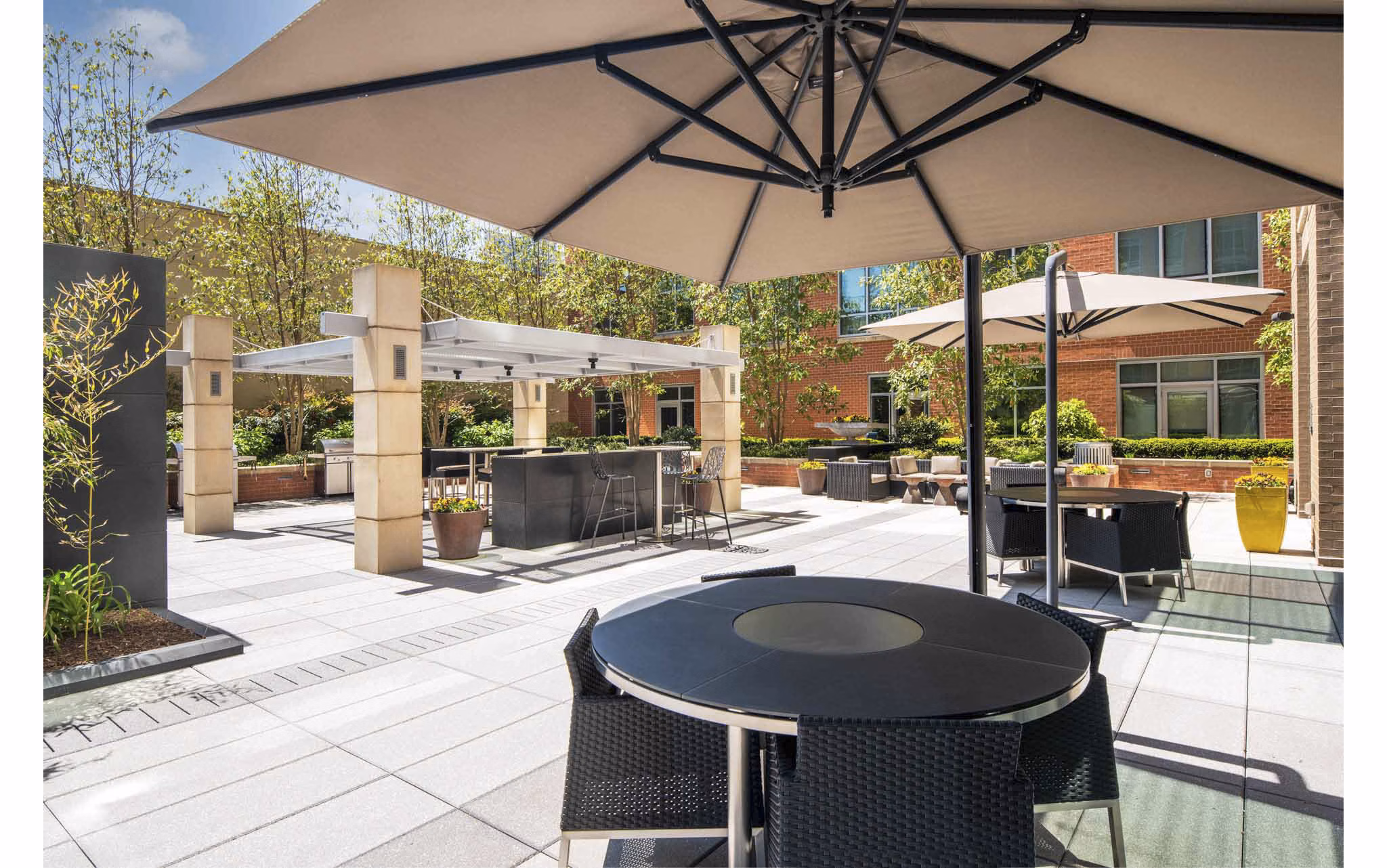 Courtyard featuring lush landscaping at The Avant at Reston Town Center Apartments