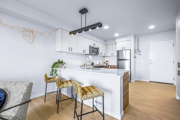 Modern kitchen with stainless steel appliances in Ion Town Center Apartments