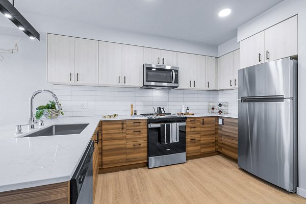 Modern kitchen with stainless steel appliances at Ion Town Center Apartments, luxury living spaces tailored for contemporary lifestyles