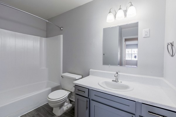 Modern bathroom featuring sleek fixtures at Valley Apartments with elegant design for a luxurious lifestyle