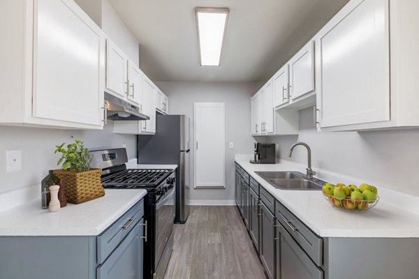 Valley Heights: Modern kitchen with stainless steel appliances and granite countertops at luxury apartments