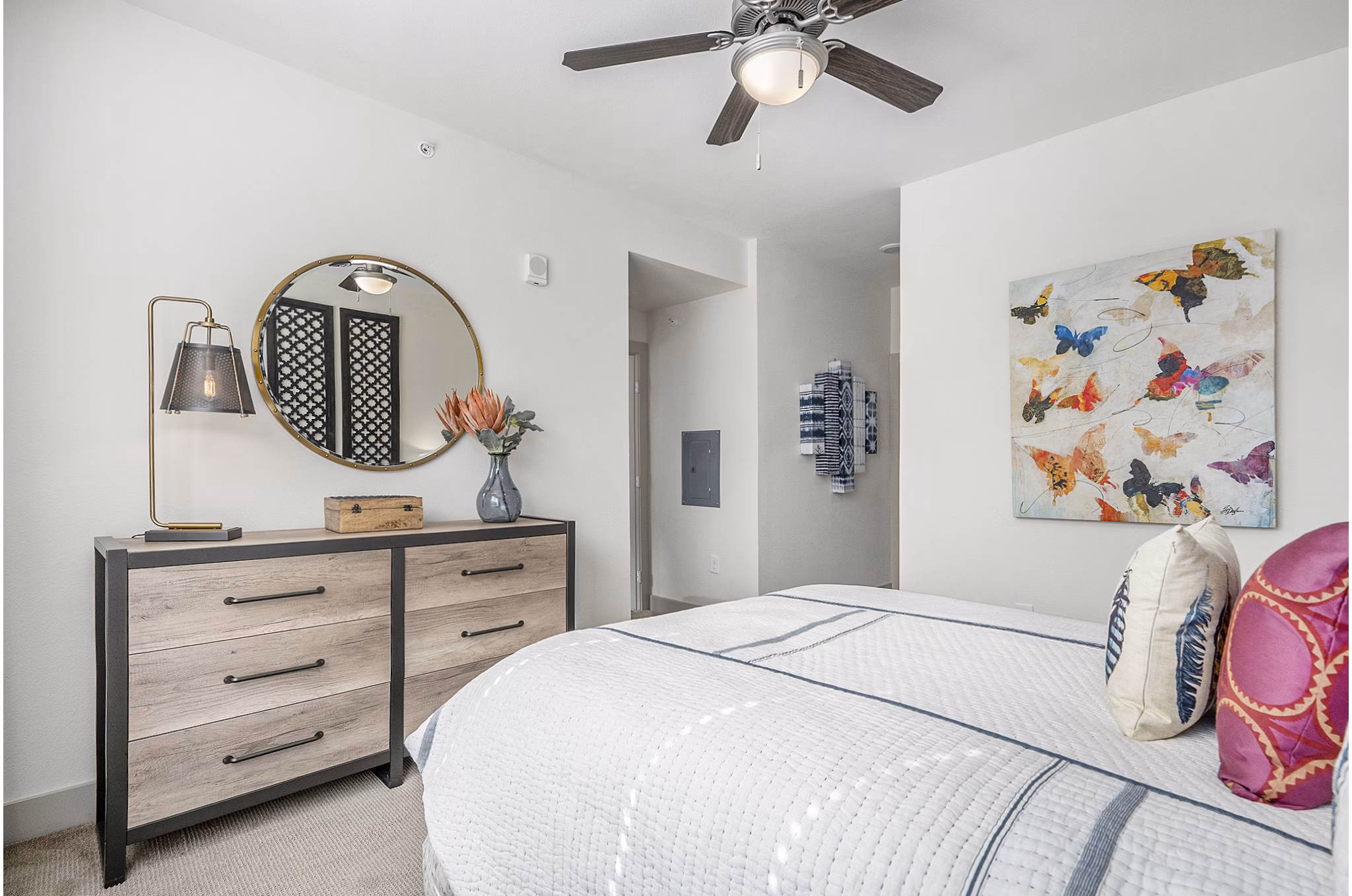 Peak 83: Cozy bedroom with modern decor in Greystar luxury apartments