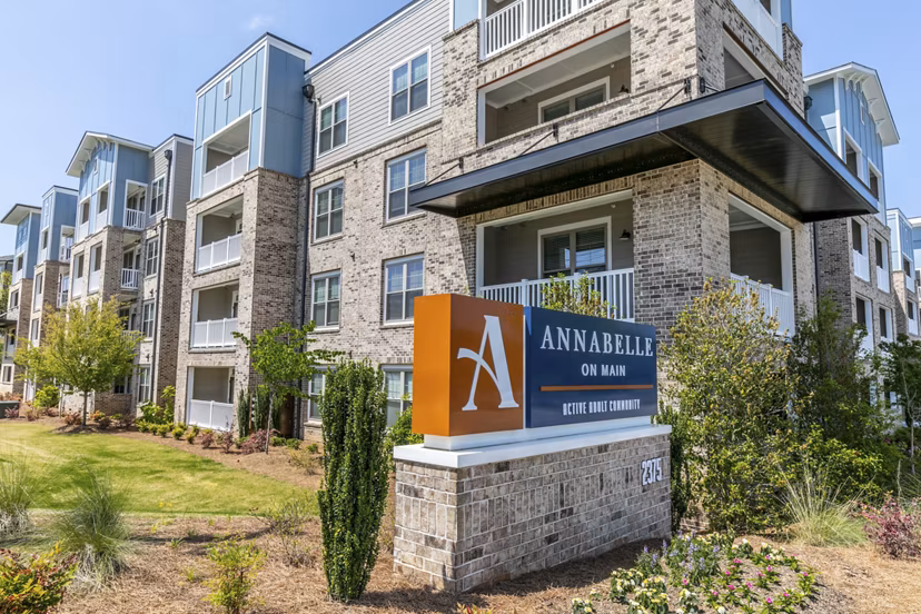 Signage at Annabelle on Main Apartments: Elegant entryway sign for luxury living in Duluth