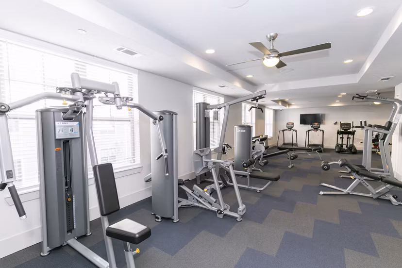 State-of-the-art fitness center featuring modern equipment at Annabelle on Main Apartments