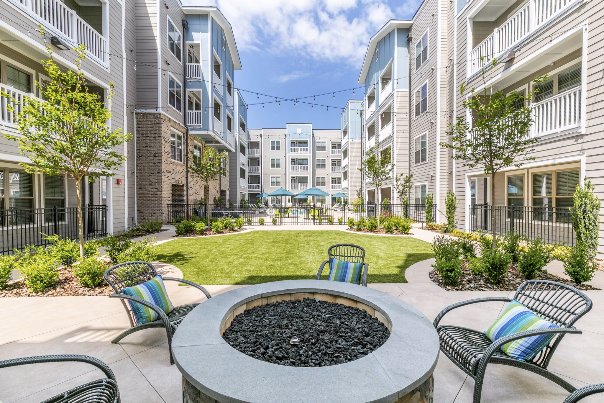 Cozy fire pit area at Annabelle on Main Apartments