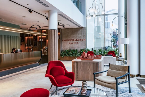 clubhouse/lobby at Coppermaker Square Apartments