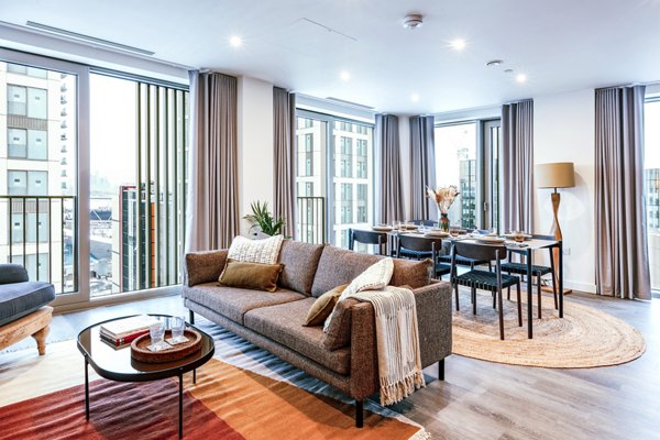 living room at Coppermaker Square Apartments