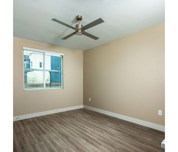 Modern bedroom with stylish decor at The Core on Foothill Apartments