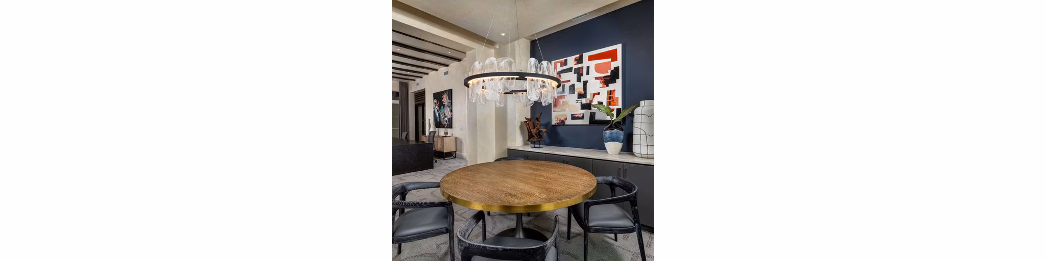 Clubhouse with modern decor and seating at The Core on Foothill Apartments