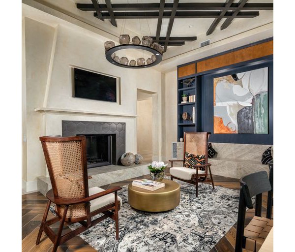 Clubhouse with modern design and comfortable seating at The Core on Foothill Apartments