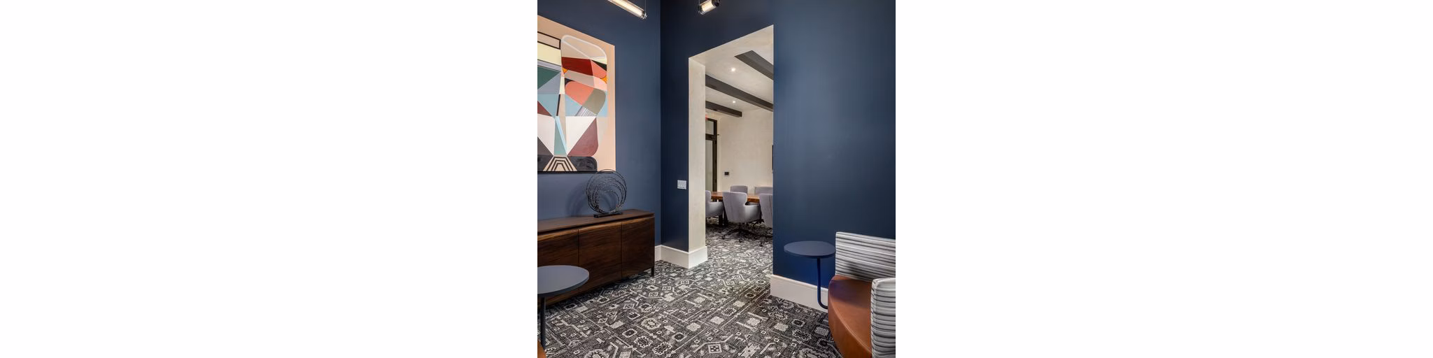 Clubhouse with modern design elements at The Core on Foothill Apartments offering luxury living spaces