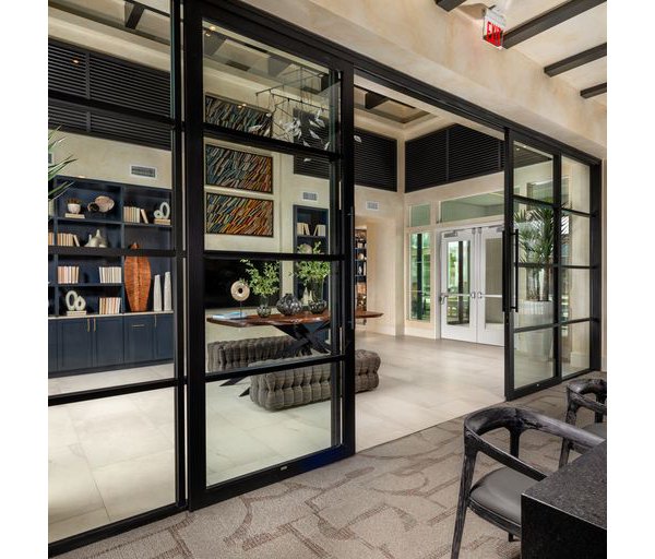 Stylish clubhouse with modern decor at The Core on Foothill Apartments
