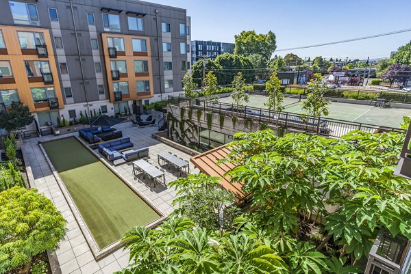 Relaxing recreational area with lush greenery at Prescott Apartments, a Greystar luxury community