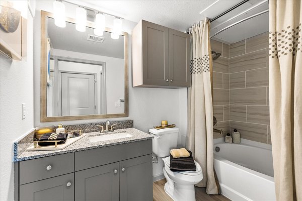 Modern bathroom with sleek fixtures at Emerson at Red Oak Apartments