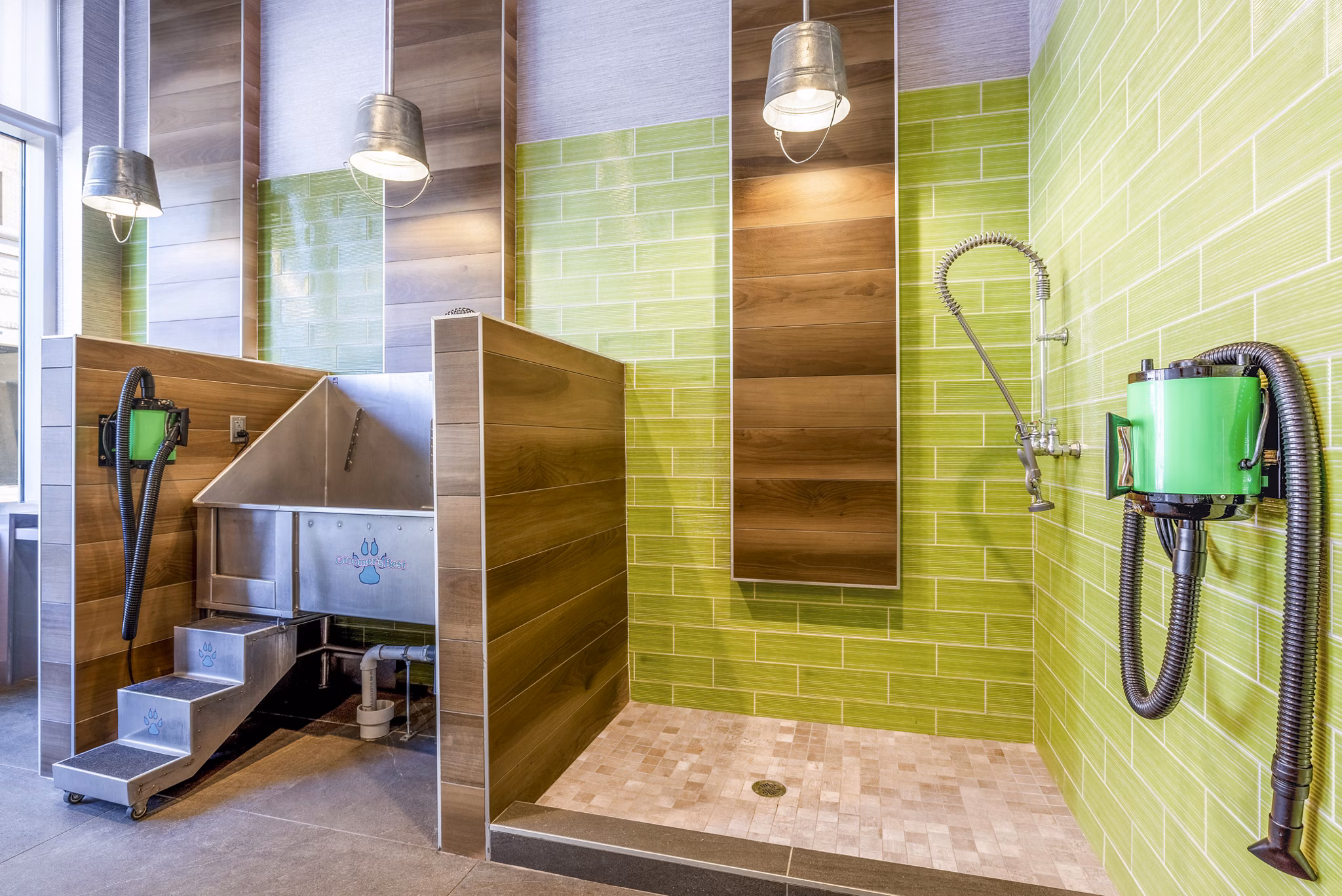 Dog wash station at The Sur Apartments, a convenient amenity for residents with pets offering easy grooming solutions in a luxury setting