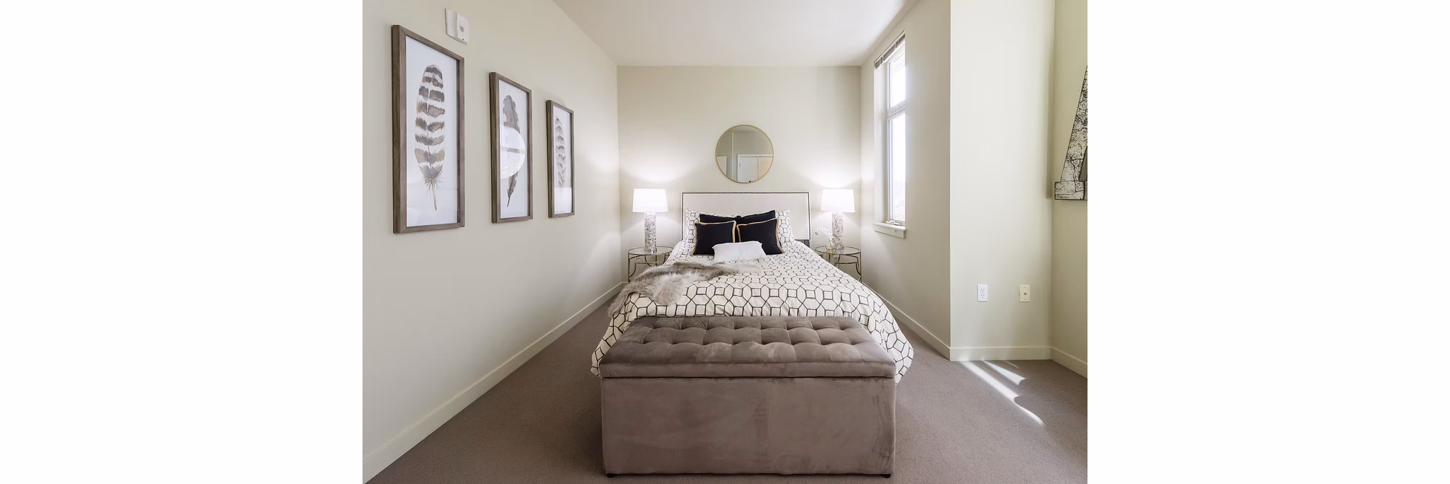 Modern bedroom with stylish decor at Thornton Place Apartments