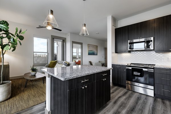Sleek kitchen with modern appliances at Alexan Braker Pointe Apartments