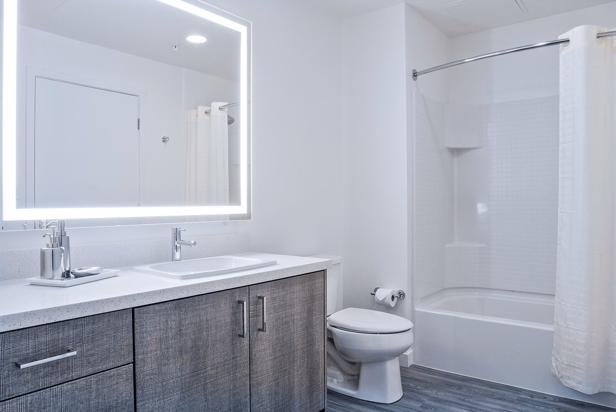 Elegant bathroom with modern fixtures at mResidences Mountain View Apartments