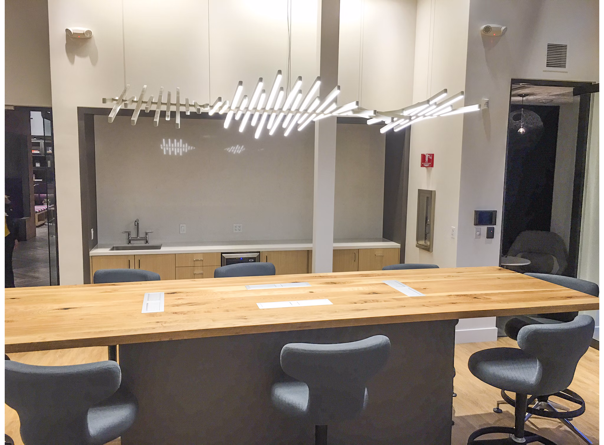 Clubhouse with modern design elements at mResidences Mountain View Apartments