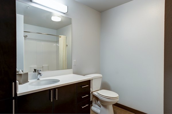 Bathroom with modern fixtures at mResidences South Lake Union Apartments