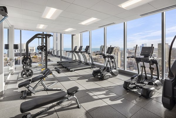 Fitness center with state-of-the-art equipment at 1400 Wabash Apartments, designed for luxury living and wellness activities