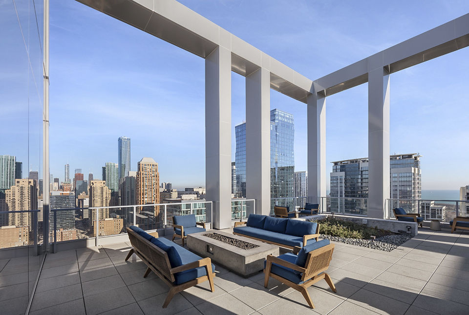 Fire pit at 1400 Wabash Apartments for social gatherings and relaxation