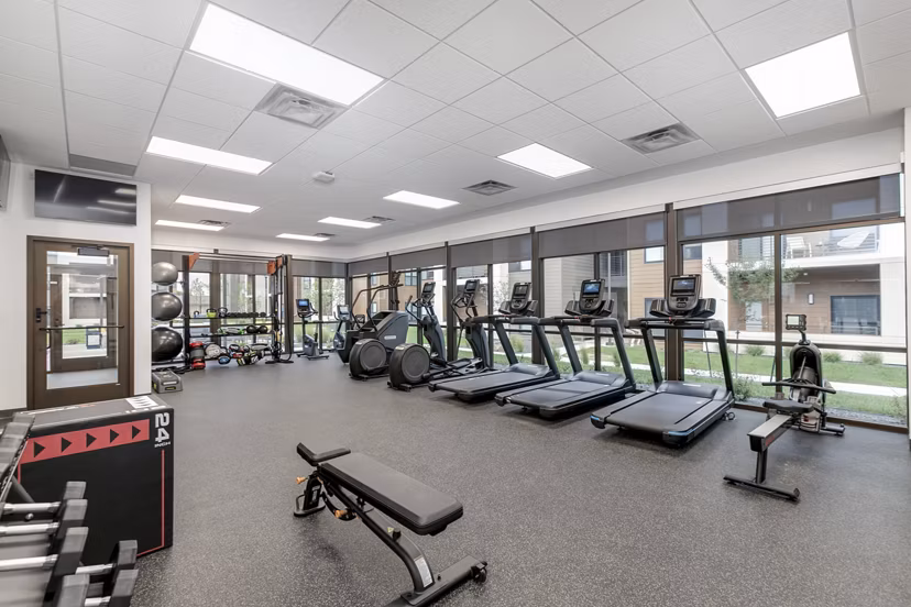 Fitness center featuring modern equipment at The Avante Apartments, a luxury living space for health enthusiasts