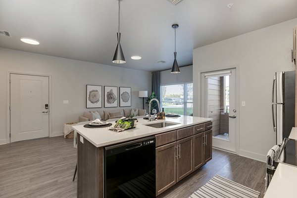 Modern kitchen with stainless steel appliances at The Avante Apartments in Greystar luxury apartments