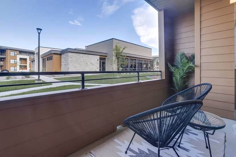 Patio area with modern outdoor furniture at The Avante Apartments offering luxury living spaces