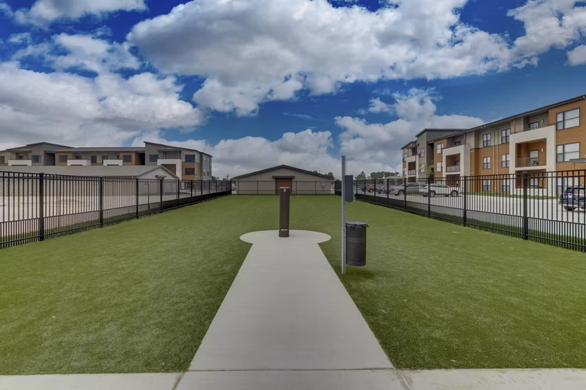 Well-maintained dog park with agility equipment at The Avante Apartments