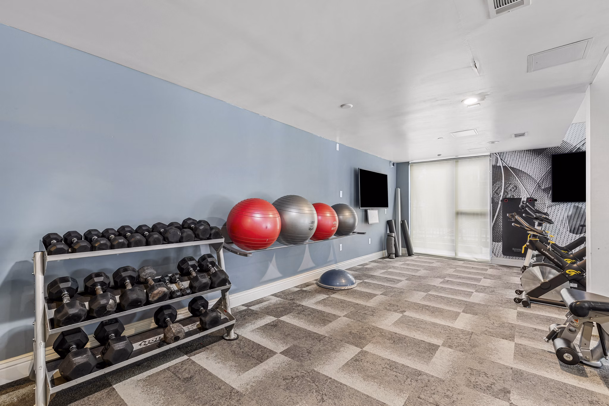 fitness center at The Briscoe Apartments 