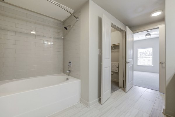 Modern bathroom with sleek fixtures at Trillium Terrace Apartments in Seattle, offering luxury living spaces