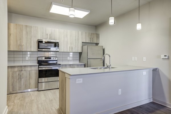 Trillium Terrace Apartments: Modern kitchen with sleek countertops and stainless steel appliances